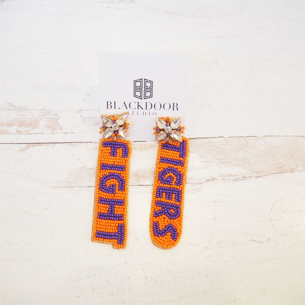 Beaded Clemson Fight Tigers Collegiate Game Day Earrings